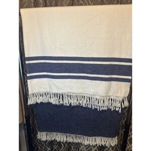 Nido Notte THROW BLANKET MADE In Italy 51x67" Cotton Blend Blue And Cream